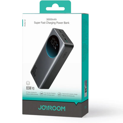 External Battery Joyroom JR-PBF05, 30000mAh, 65W, QC + PD, 1 x USB-A - 2 x USB-C, Black 