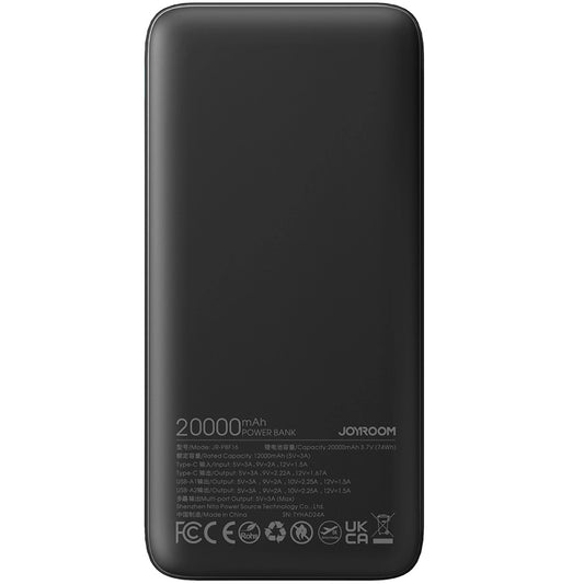 External Battery Joyroom JR-PBF16, 20000mAh, 22.5W, QC + PD, 1 x USB-C - 2 x USB-A, Black 