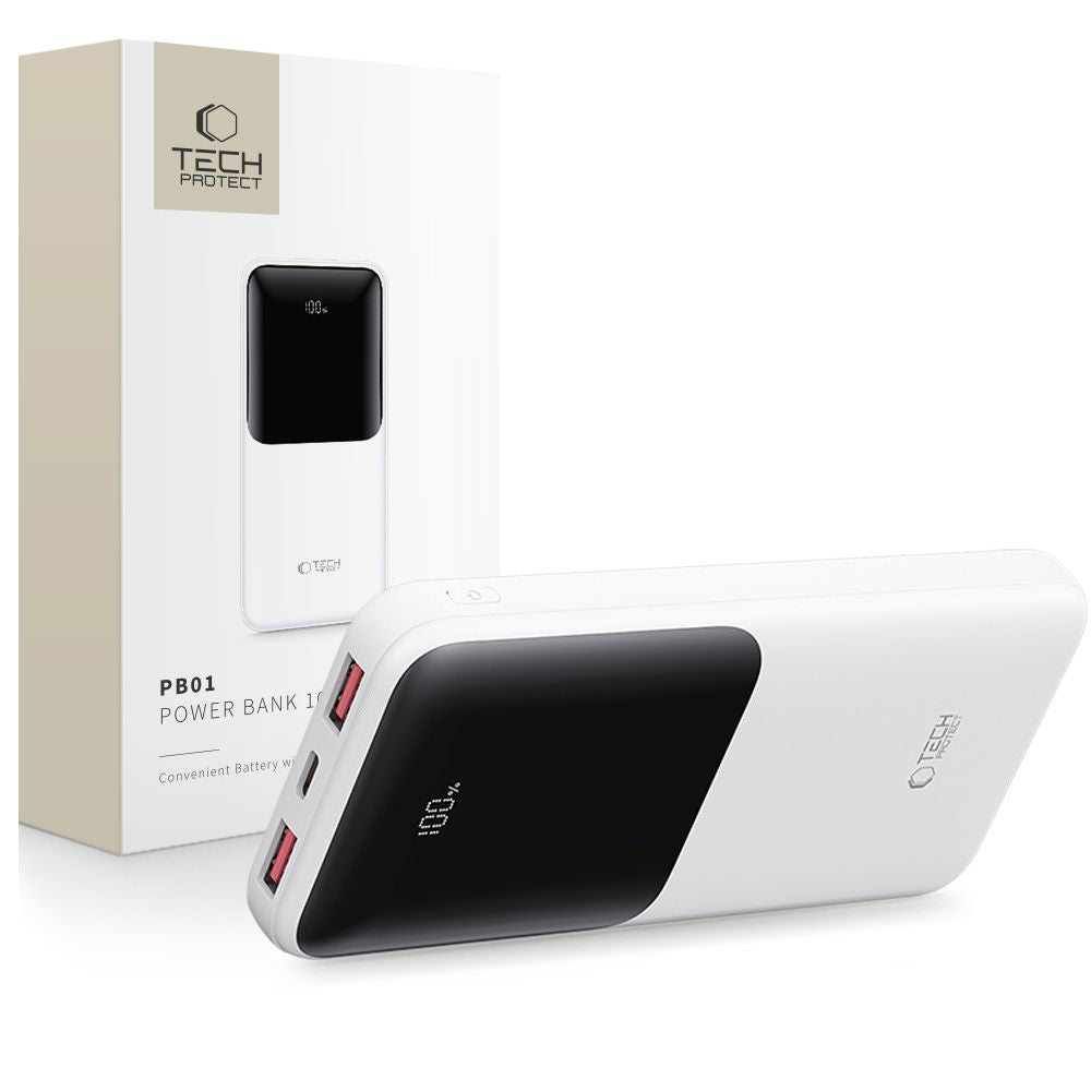 Tech-Protect PB01 External Battery, 10000mAh, 22.5W, QC + PD, 1 x USB-C - 2 x USB-A, White