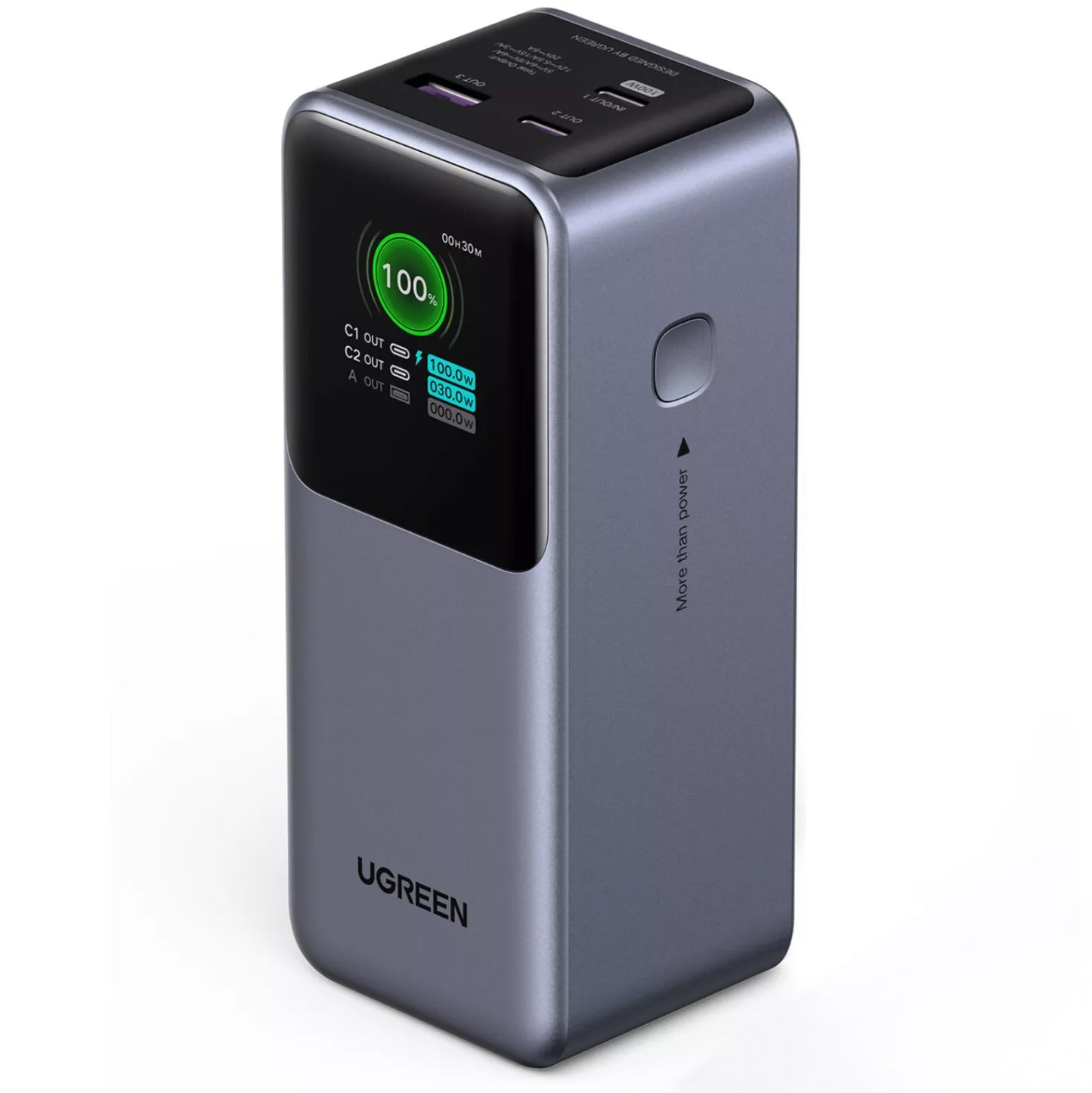 UGREEN PB721 External Battery, 20000mAh, 130W, QC + PD, 1 x USB-A - 2 x USB-C, Gray