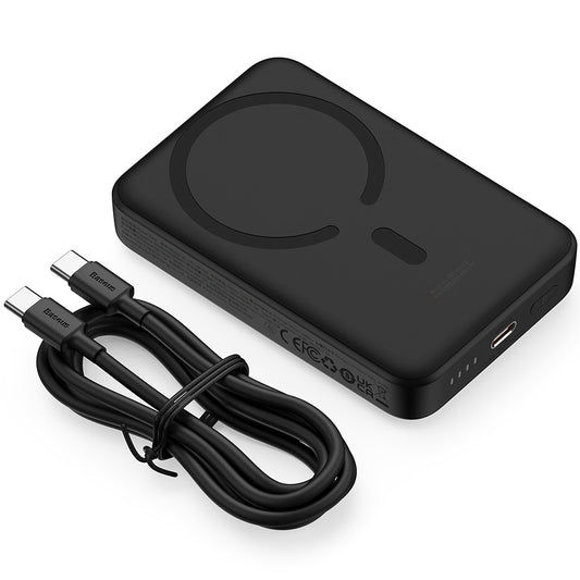 Baseus Magnetic Mini Wireless External Battery, 10000mAh, 30W, PD + FQI, 1 x QI - 1 x USB-C, Schwarz PPCX110201 