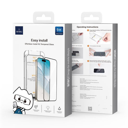 Pellicola protettiva WiWu Wi-SQ008 per Apple iPhone 16, protezione in vetro, colla completa, nero