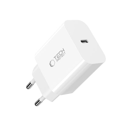 Chargeur réseau avec câble USB-C Tech-Protect NC20W, 20W, 3A, 1 x USB-C, Blanc