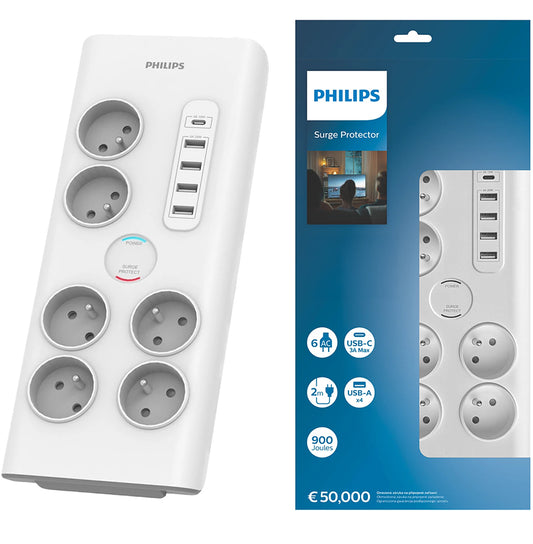 Philips Network Charger, 4 x USB-A - 1 x USB-C - 6 x Schuko, White PHIL-SPN7060WA/60 